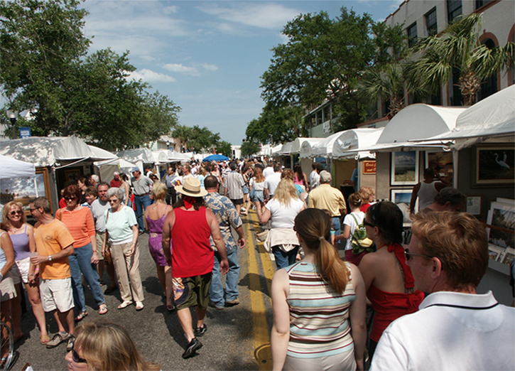 Eau Gallie Arts District Art Show - People enjoying street event with local artists and vendors