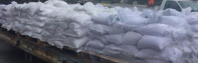 Sandbags filled in advance of Hurricane Irma, September 2017