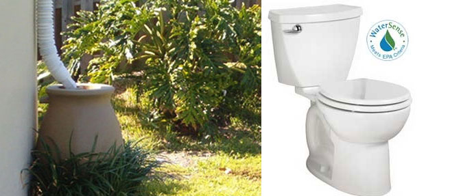 Image of a rain barrel on left and image of a 