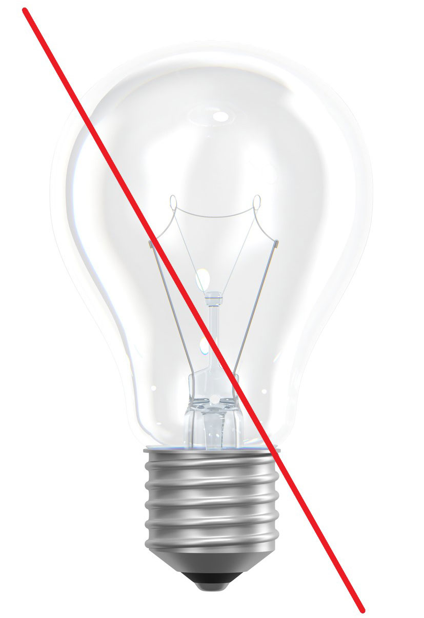 Light bulb with a red slash through the photo