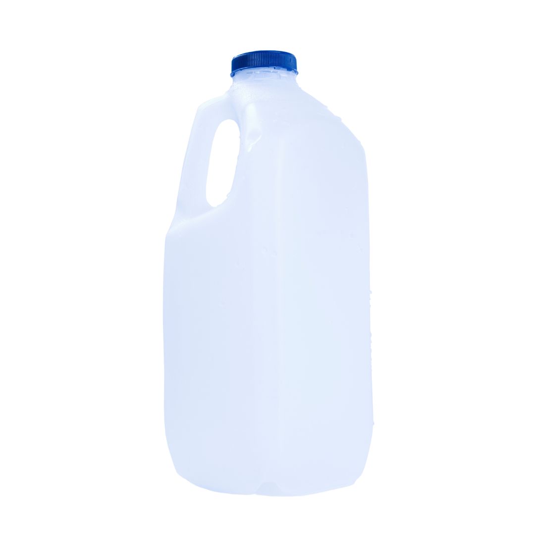 empty plastic half-gallon jug