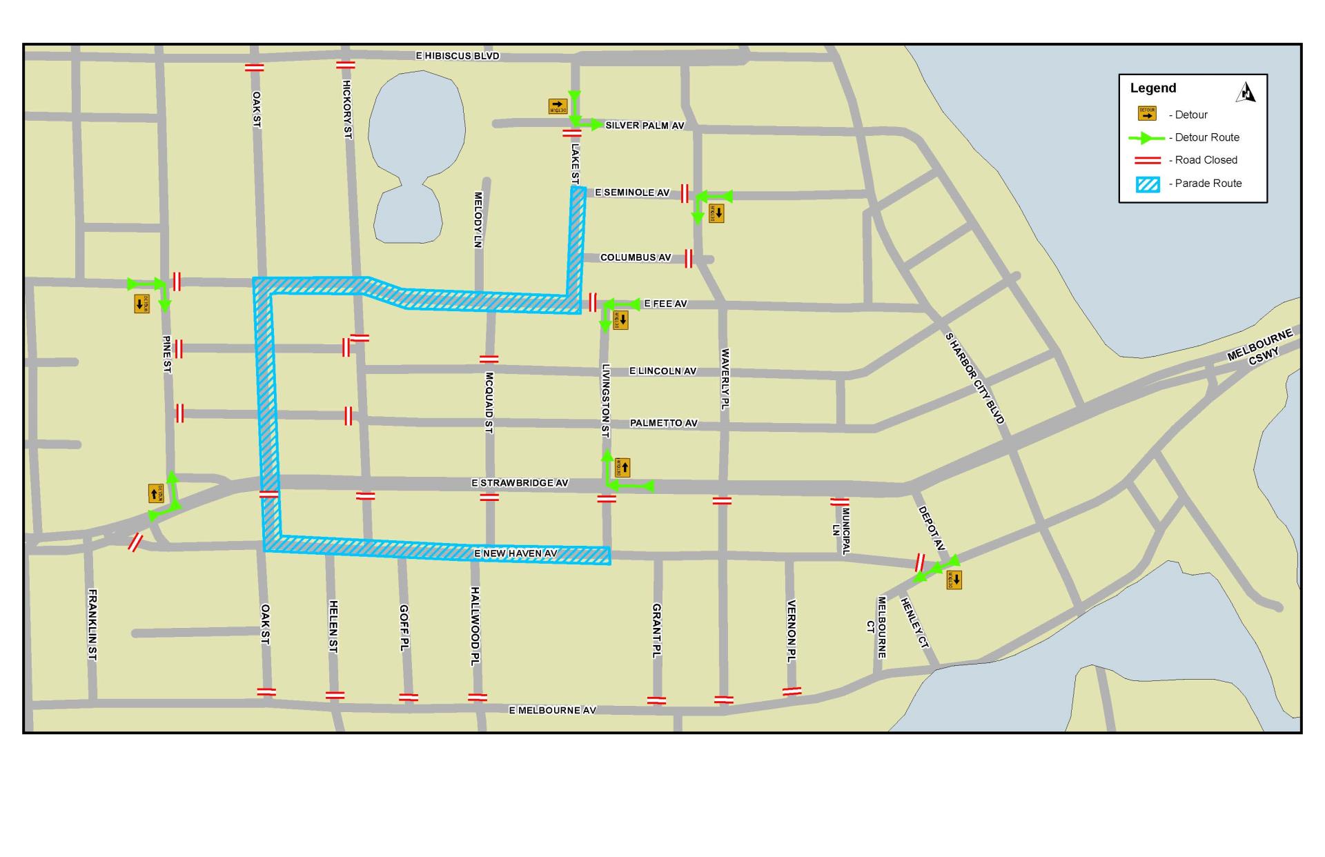 This is map depicting the road closures for the Space Coast Pride Parade