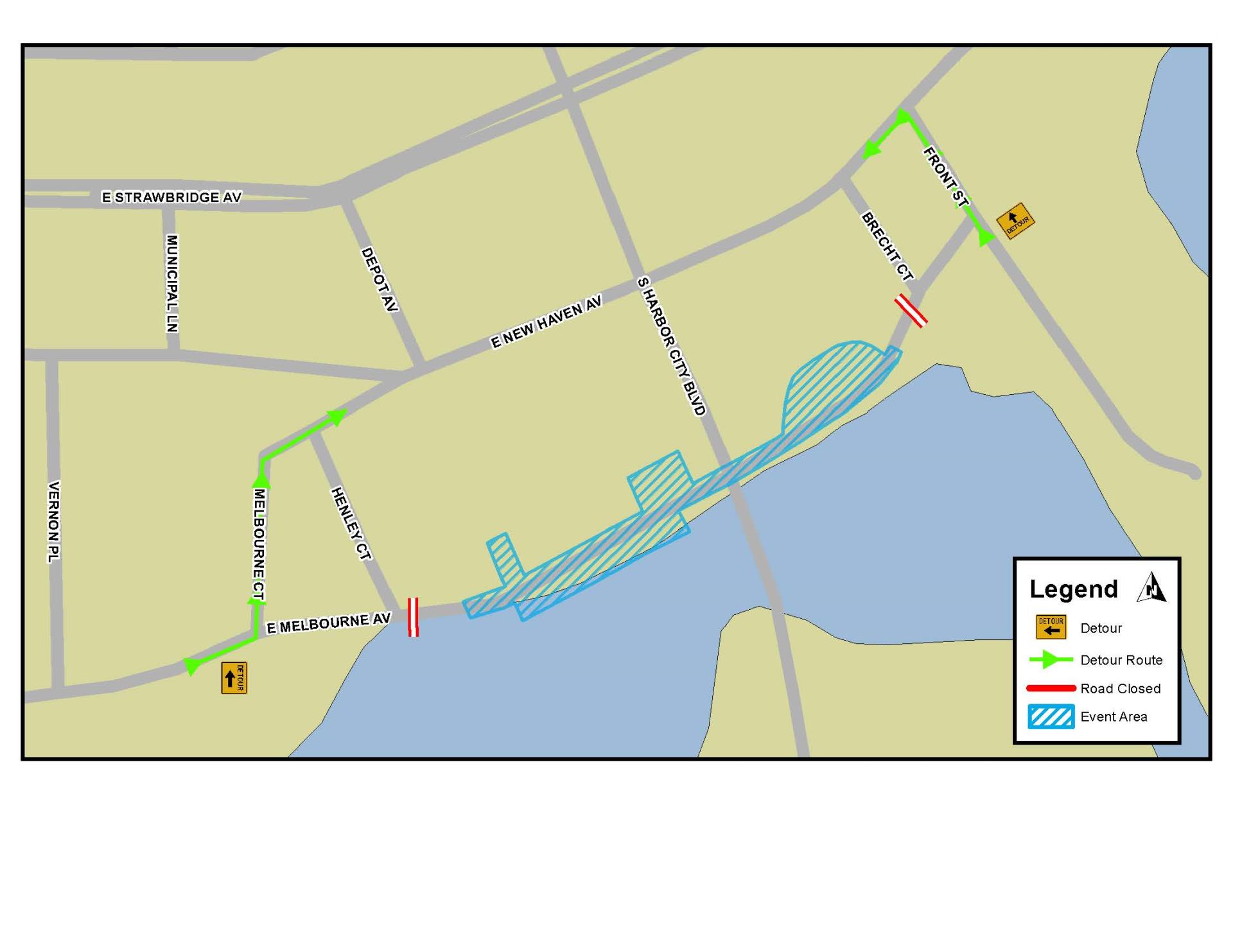 This is a map that depicts the road closures for the Food and Wine Festival in Downtown Melbourne