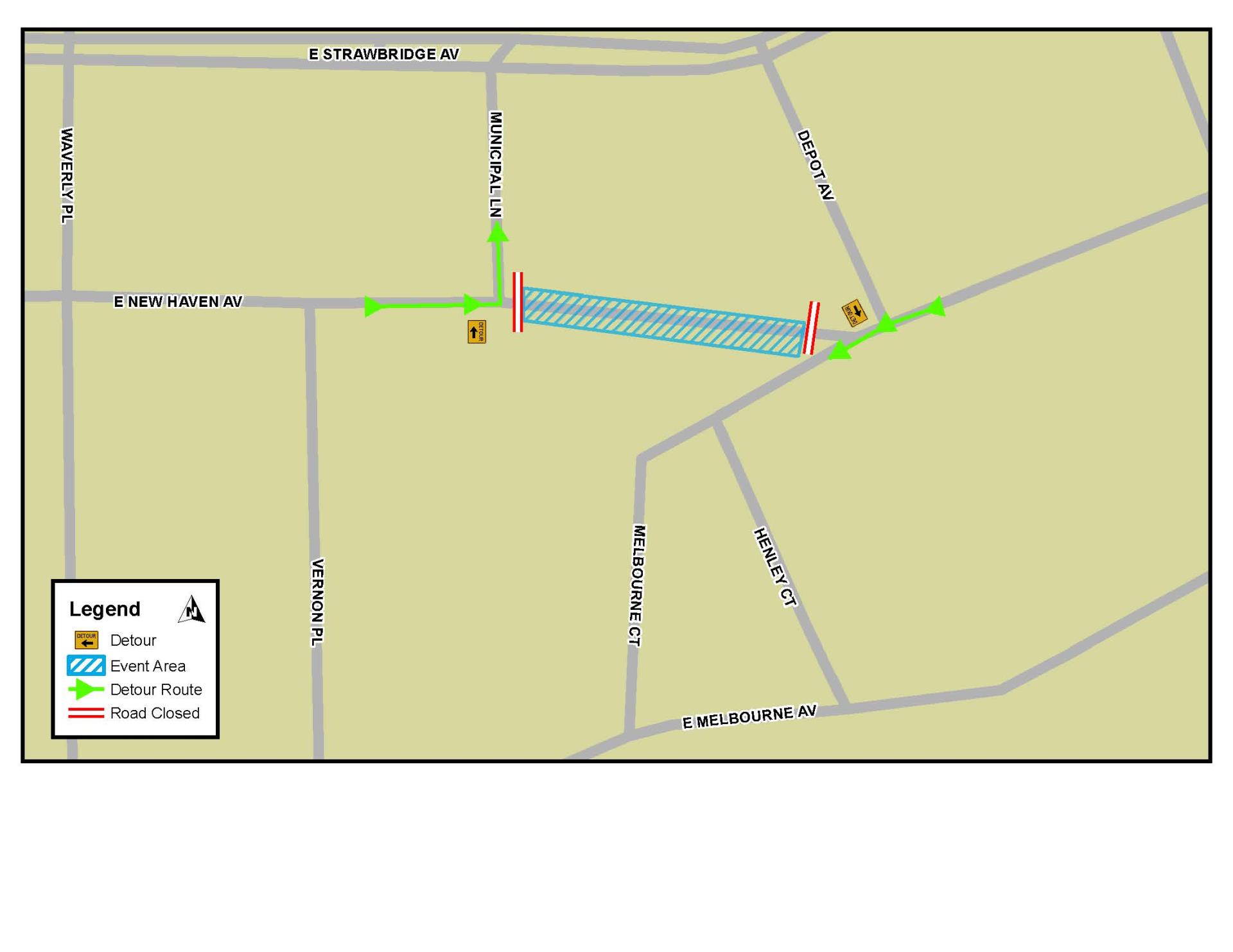 This is map that depicts the road closures for the Downtown Melbourne Candlelight Shopping Event