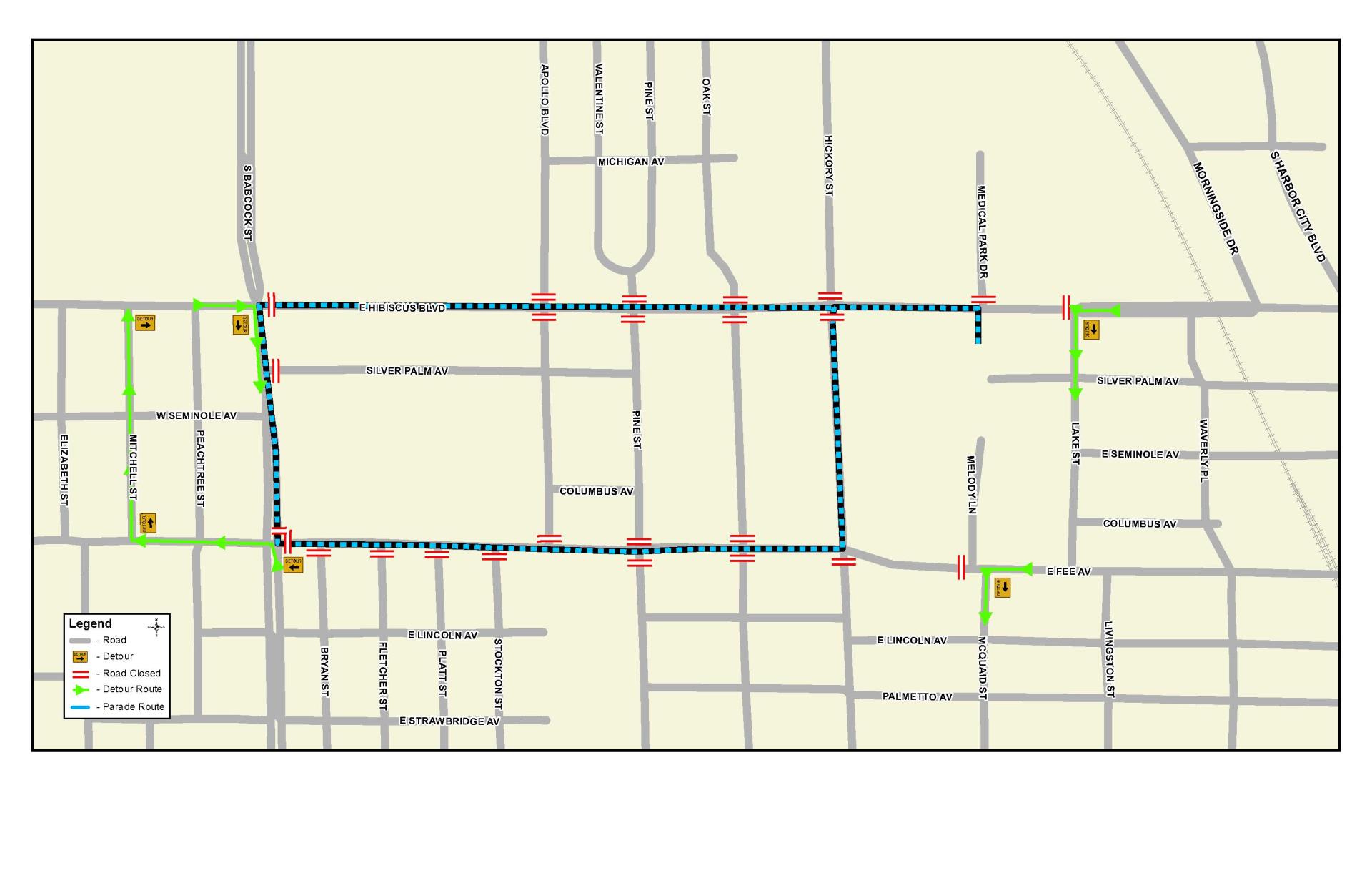 This is a map that depicts the road closures for the Christian Christmas Procession