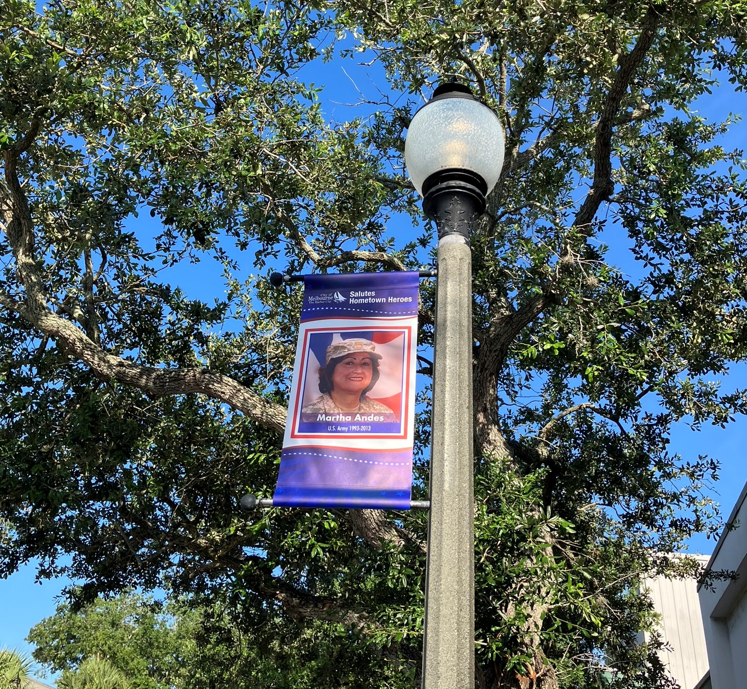 City of Melbourne Salutes Hometown Heroes banner honoring Martha Andes