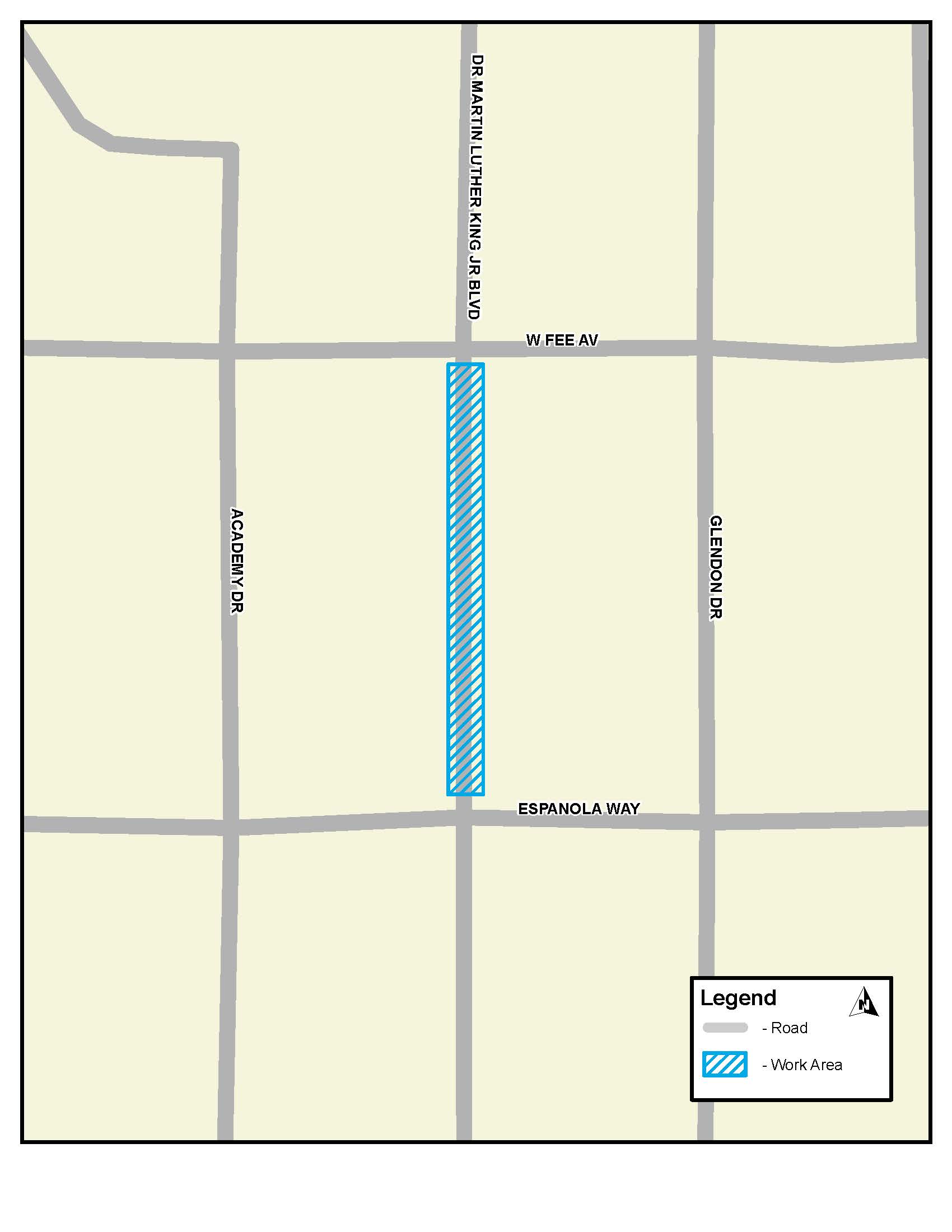 Map showing location of work on Dr. Martin Luther King Jr. Blvd. for July 29 through August 18