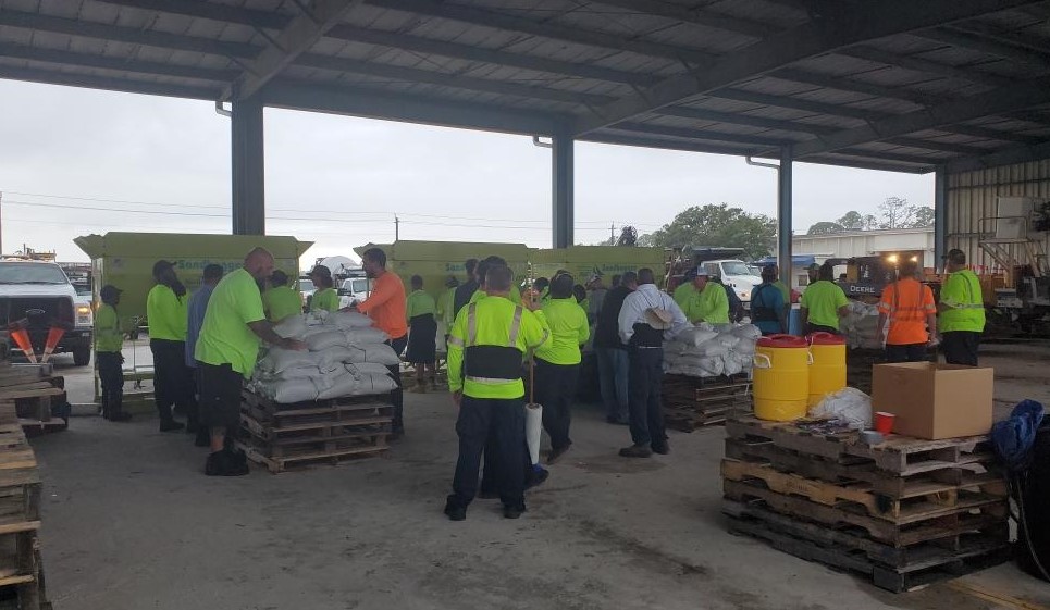 City employees filling and preparing sandbags Oct 7